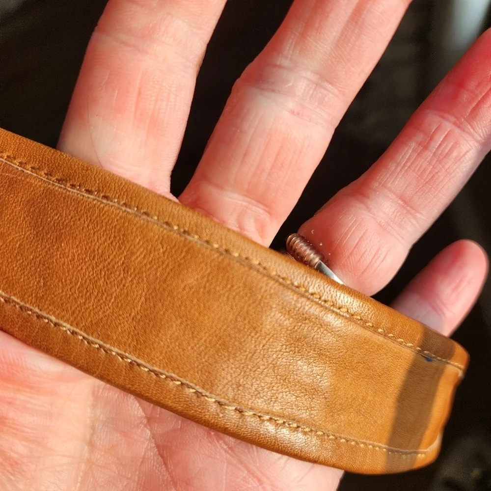 Genuine Leather Tan and Red Statement Belt 33